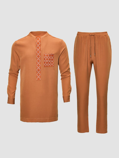 Plus Size Afrikanisches Geometrisches Besticktes Herren-Set