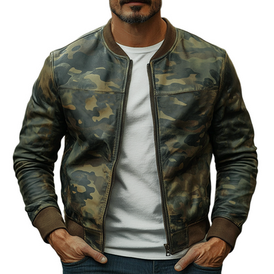 Herren Freizeit Camouflage Baseball Lederjacke