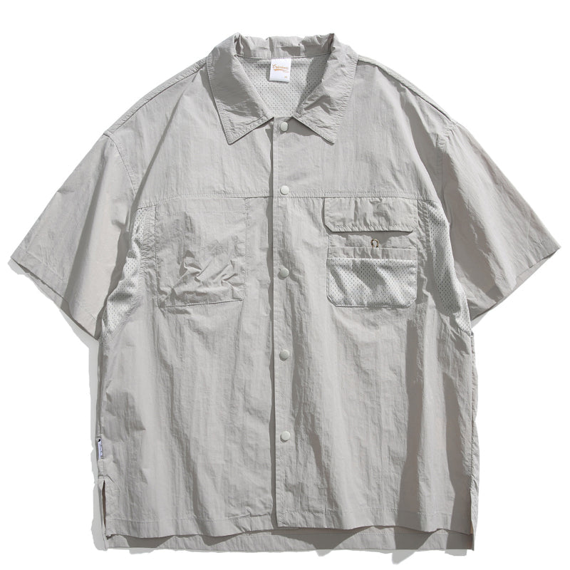Japanisches Retro Mehrfach-Taschen Patchwork Lockere T-Shirt