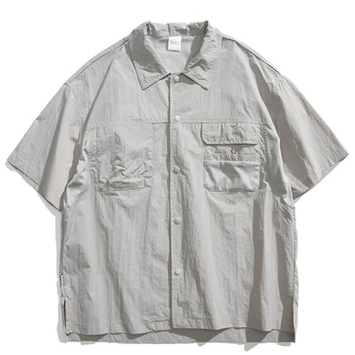 Japanisches Retro Mehrfach-Taschen Patchwork Lockere T-Shirt