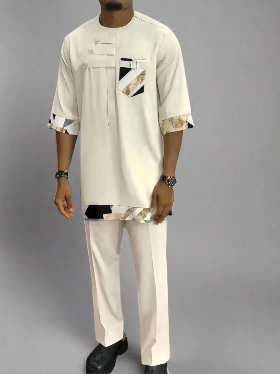 Herrenhose Set in Übergröße mit Print und Taschen