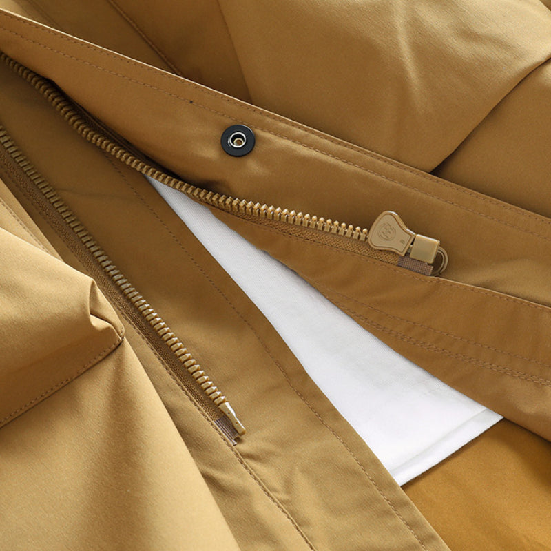 Retro Mid-Length Kapuzen Freizeit Windbreaker Jacke