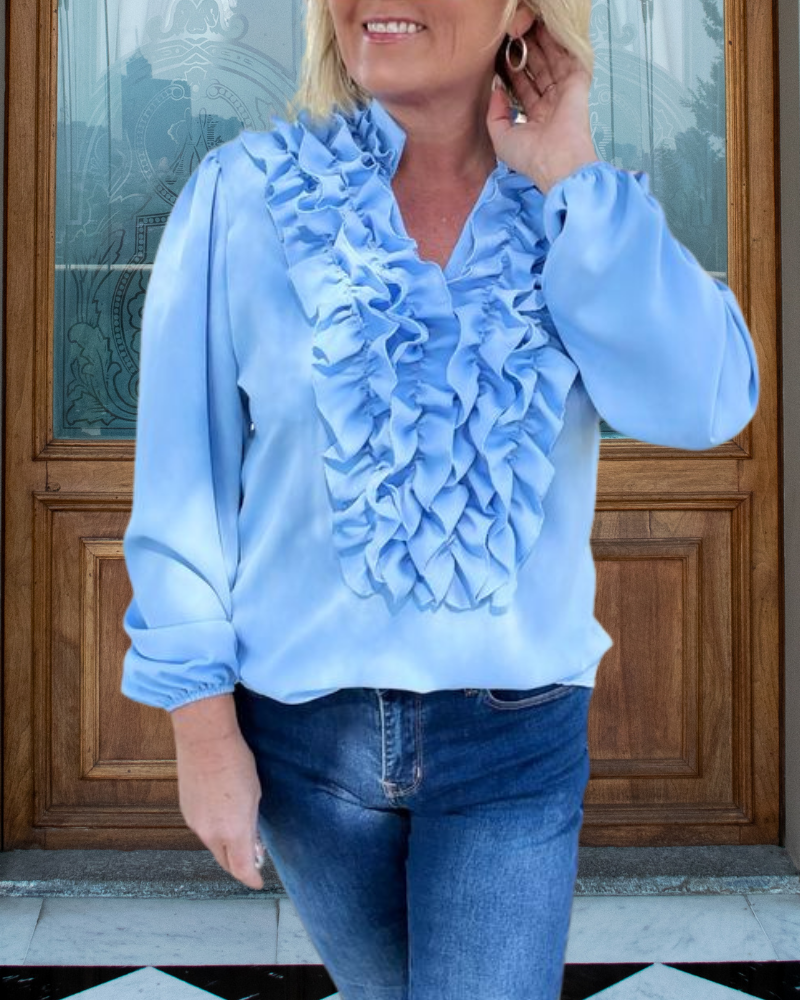 Luxe Rüschenshirt mit V-Ausschnitt