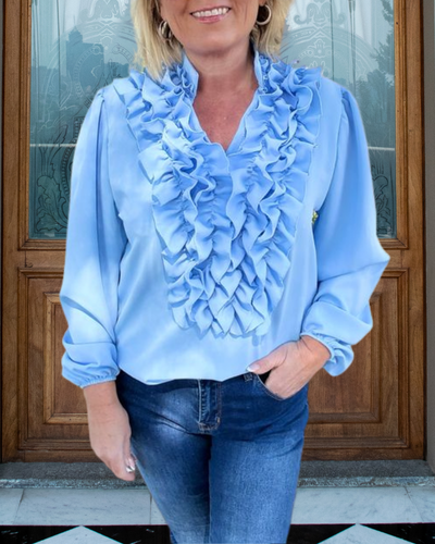 Luxe Rüschenshirt mit V-Ausschnitt
