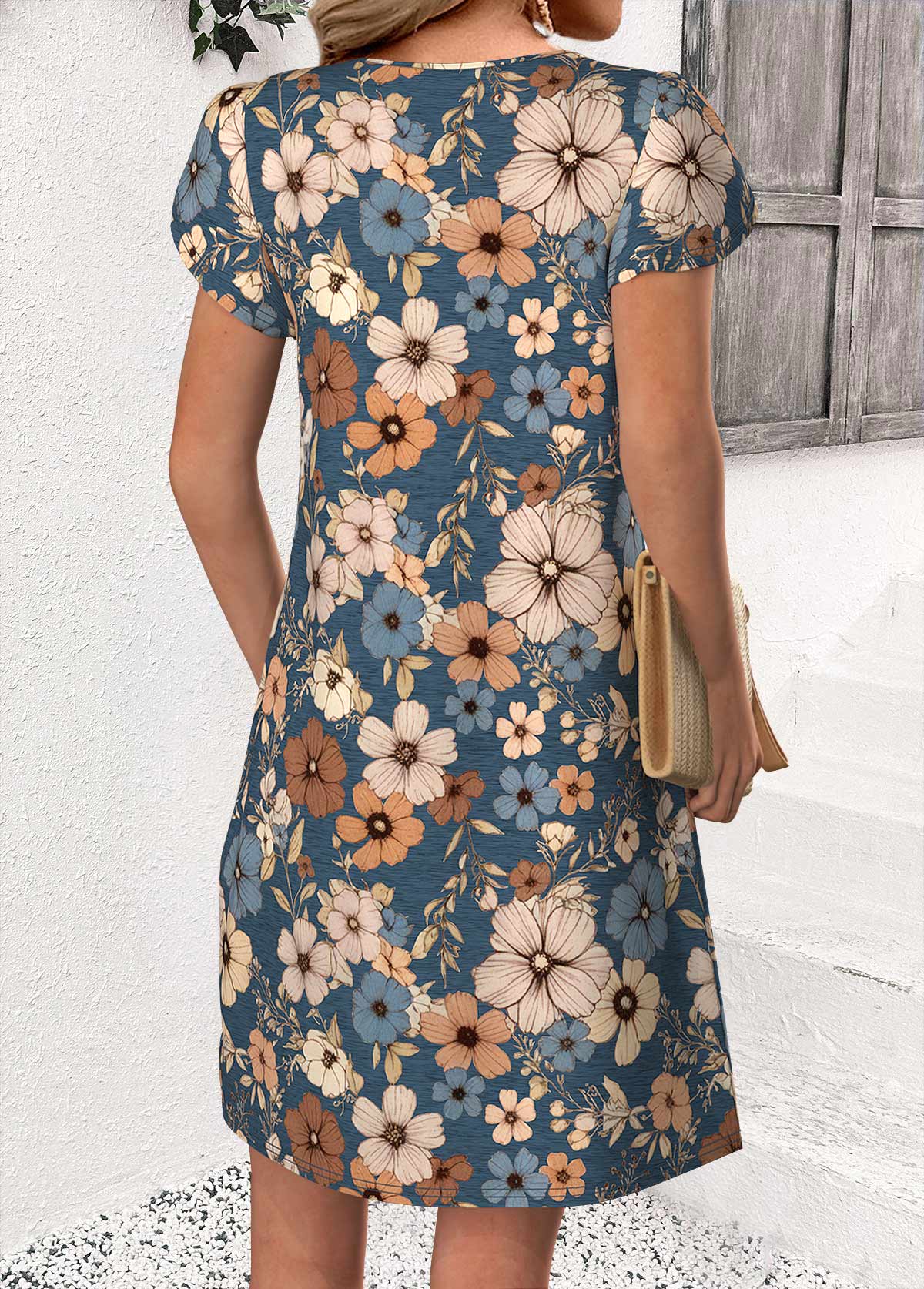 Luna Mehrfarbiger Floral-Druck Kurzes Kleid mit Spaltkragen