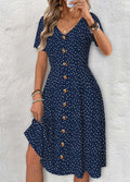 Claire Marineblau Polka Dot Kurzarm V-Ausschnitt Kleid