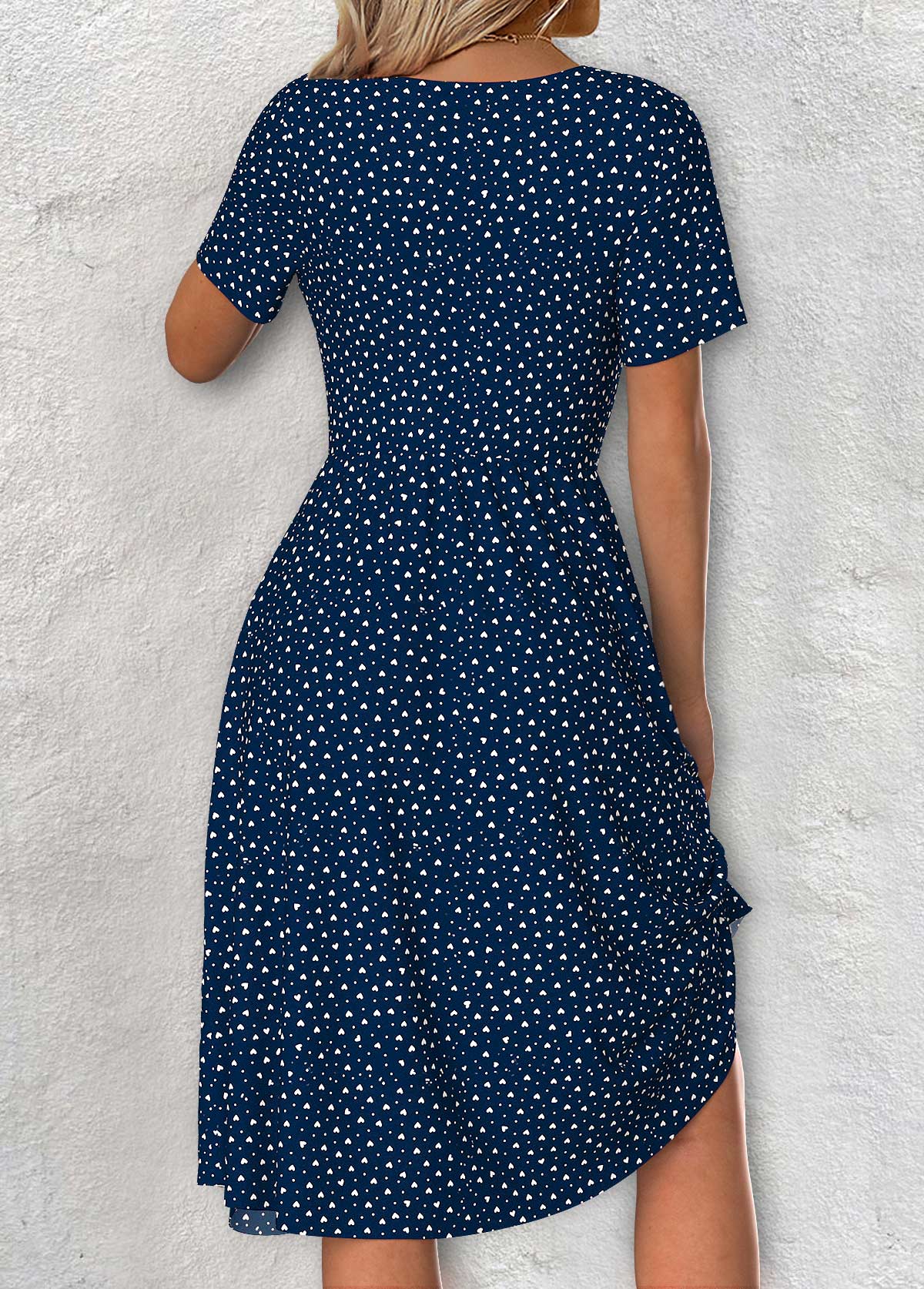 Claire Marineblau Polka Dot Kurzarm V-Ausschnitt Kleid