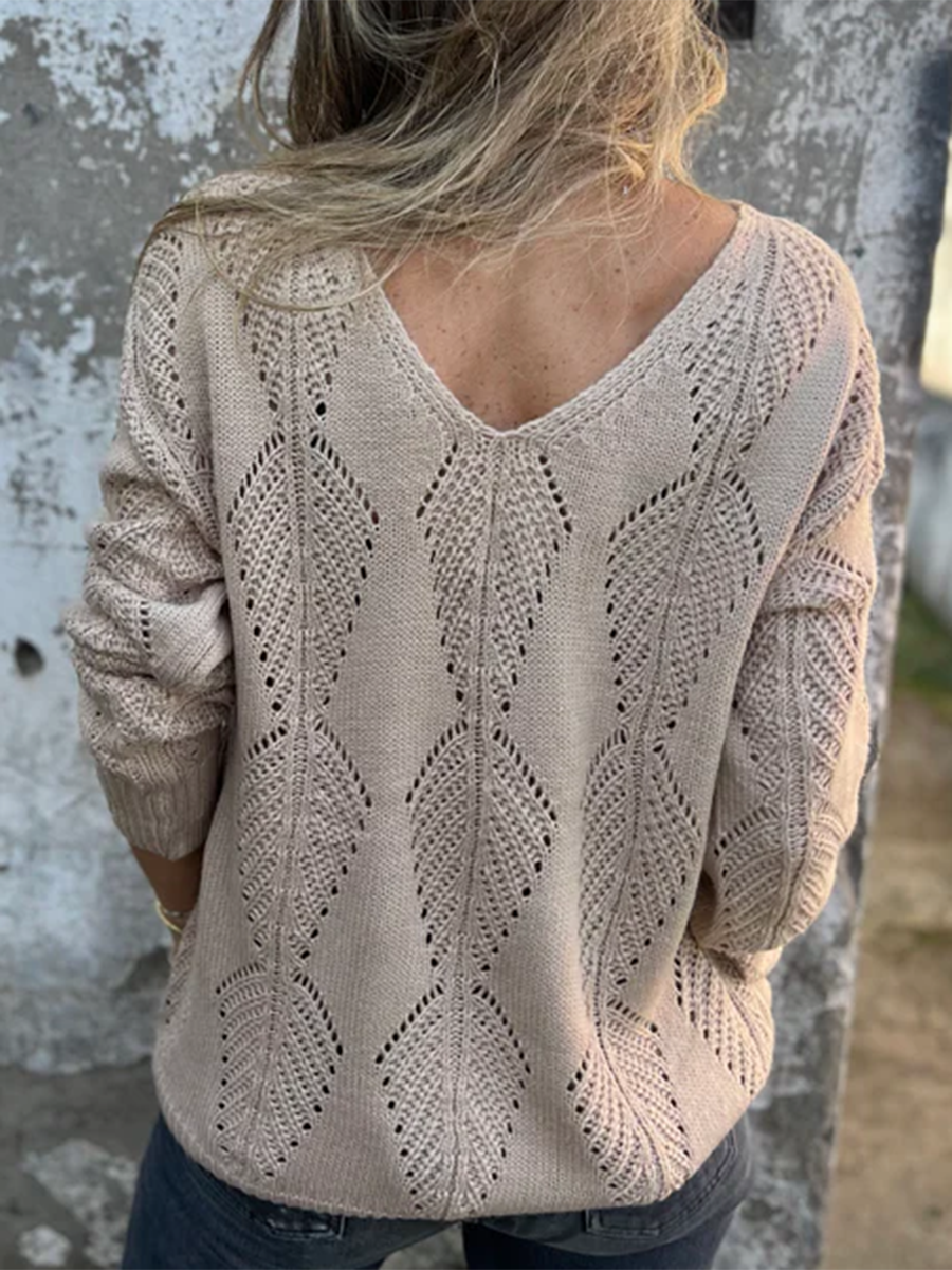 Blatt Strick Wendebutton Pullover