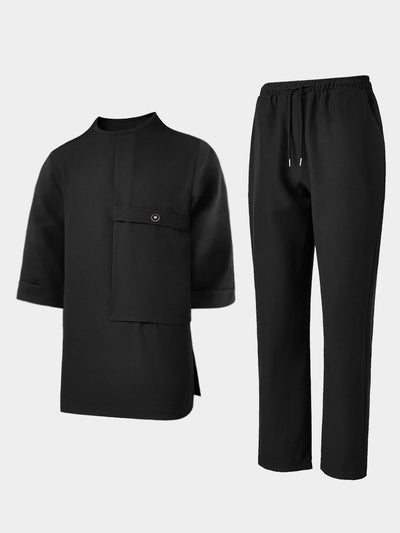 Plus Size Neue Schwarze Rundhals Herren Hosen Set