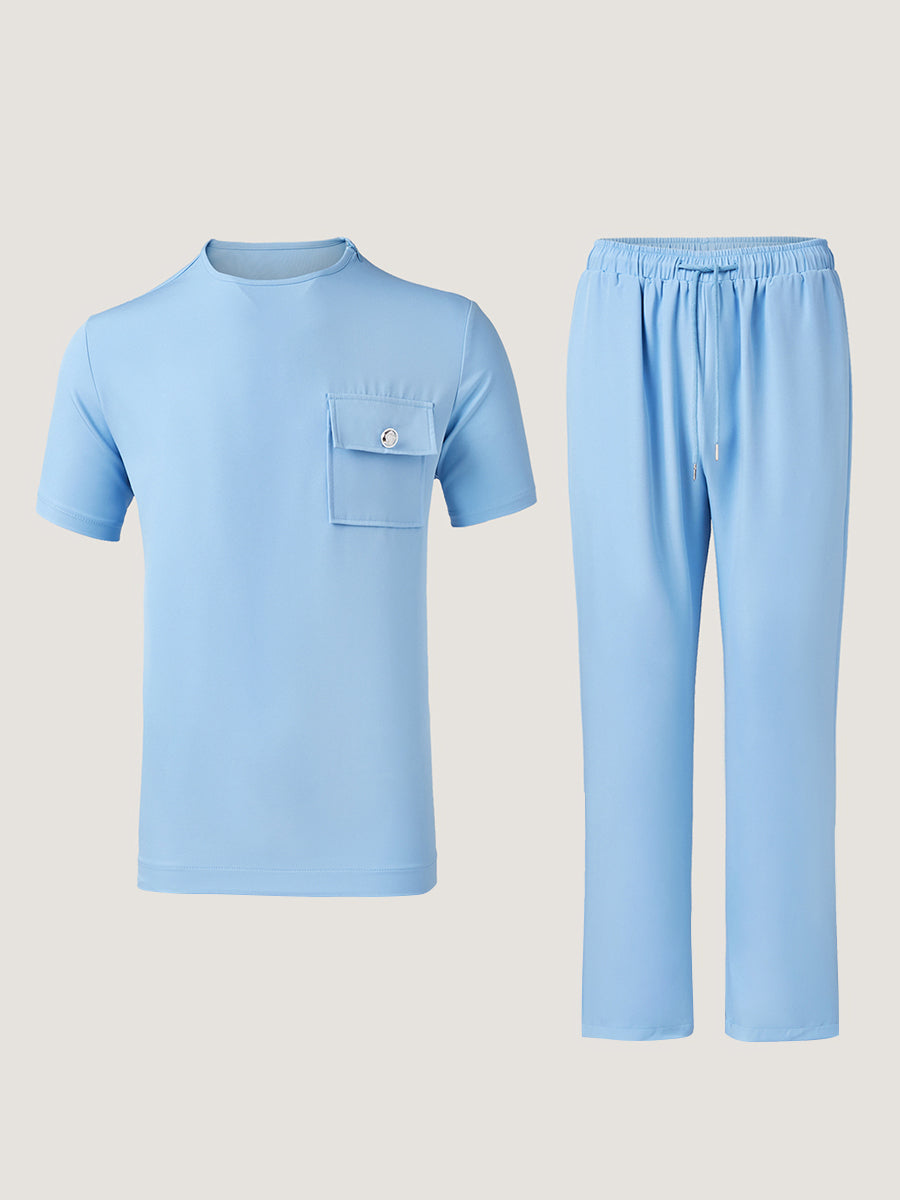 Plus Size Blau Kurzarm Herren Set