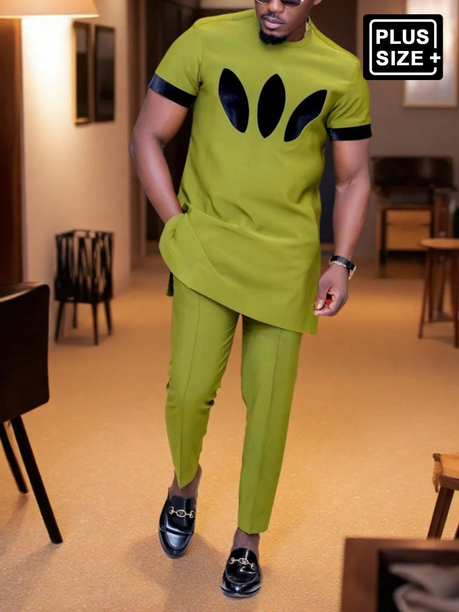 Plus Size Colorblock Kurzarm Herren Set