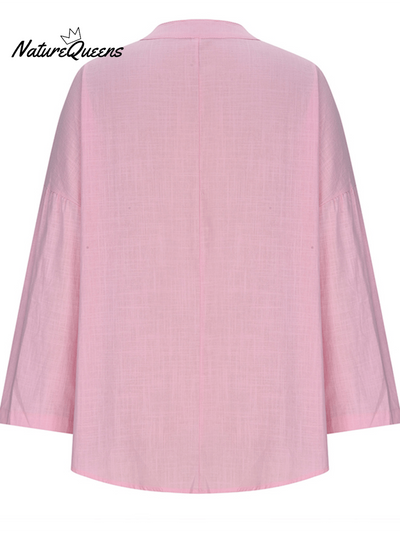 Damen Baumwolle Langarm Rundhals Einfarbig Lockeres Strandshirt