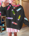 Übergroßer Buntstift Pailletten Sweatshirt
