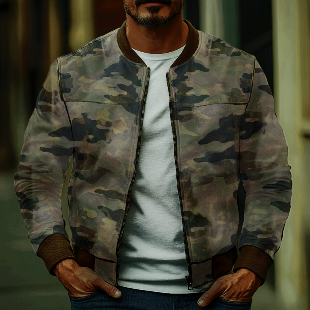 Herren Freizeit Camouflage Baseball Lederjacke