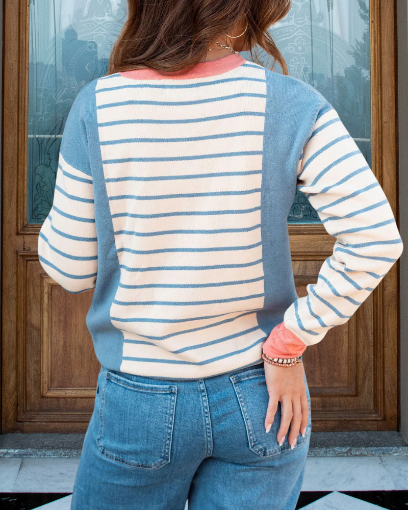Gestreifter Farbblock-Trim Sweater