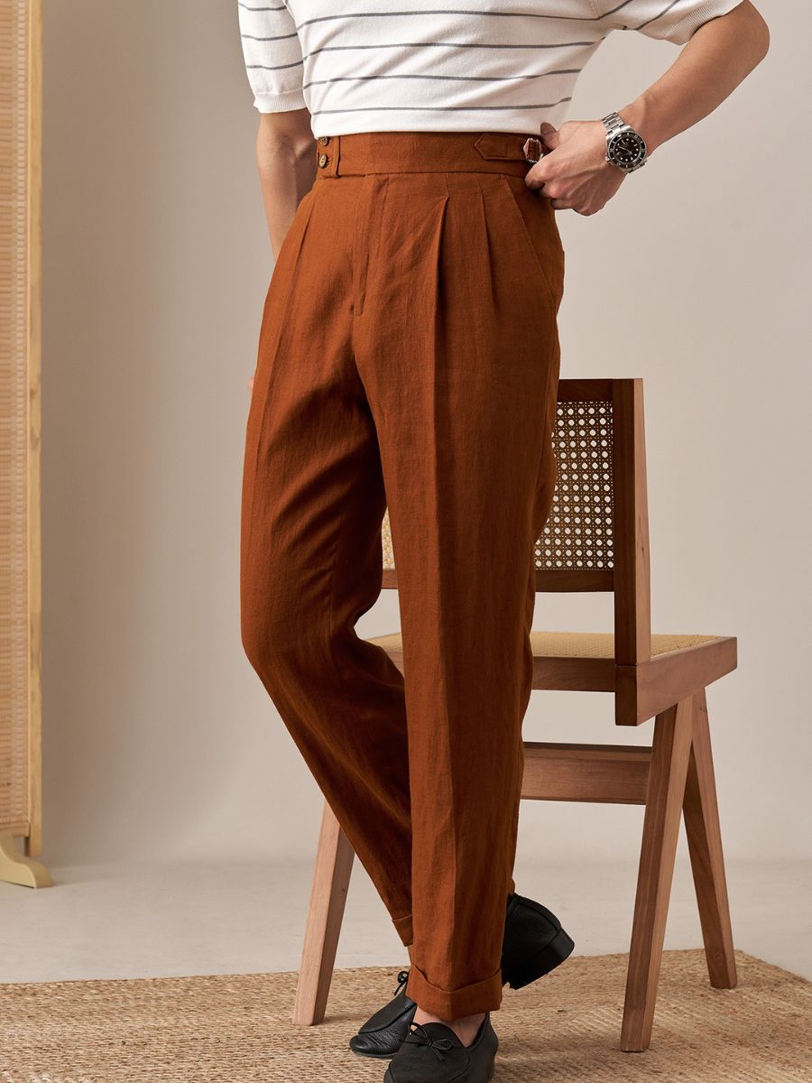 Marini Capri Hochtaillierte Hose aus Leinen