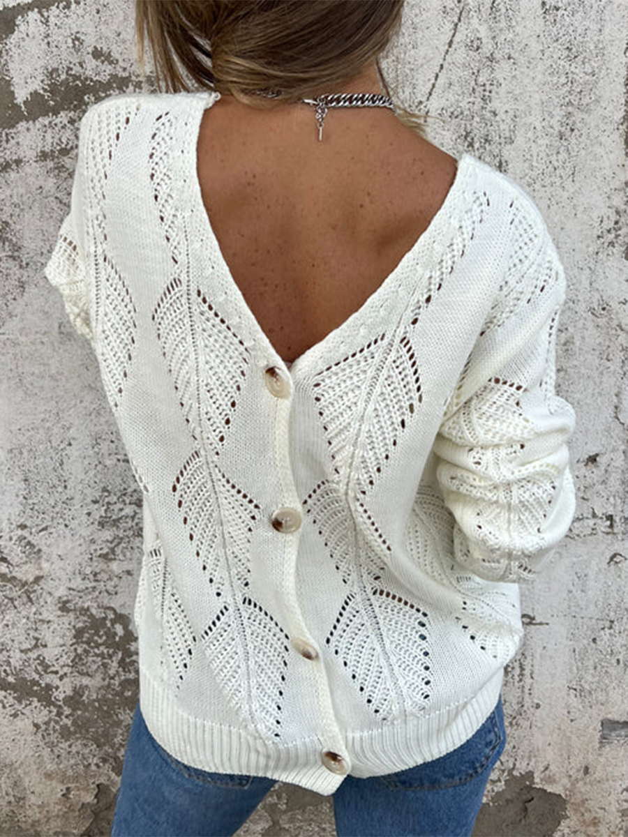 Blatt Strick Wendebutton Pullover