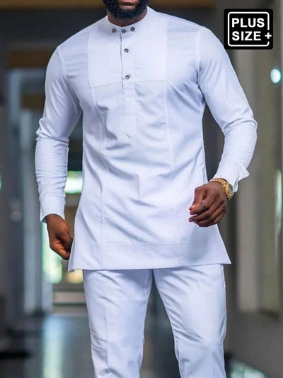 Plus Size Weißes Langarm Herren Set