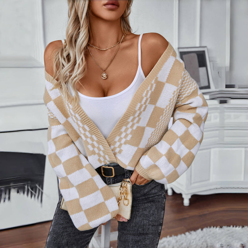 Lässiger Karierter Strickcardigan