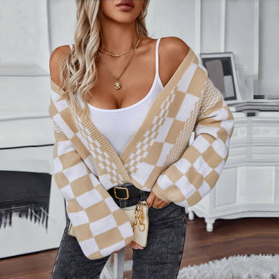 Lässiger Karierter Strickcardigan