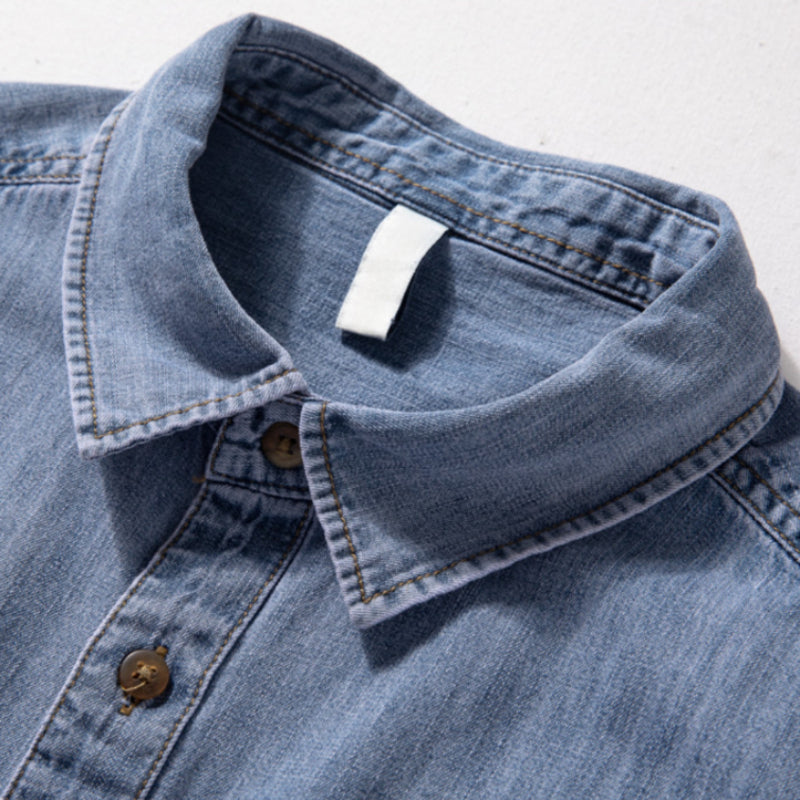 Denim Locker Dünn Retro Arbeitshemd T-Shirt