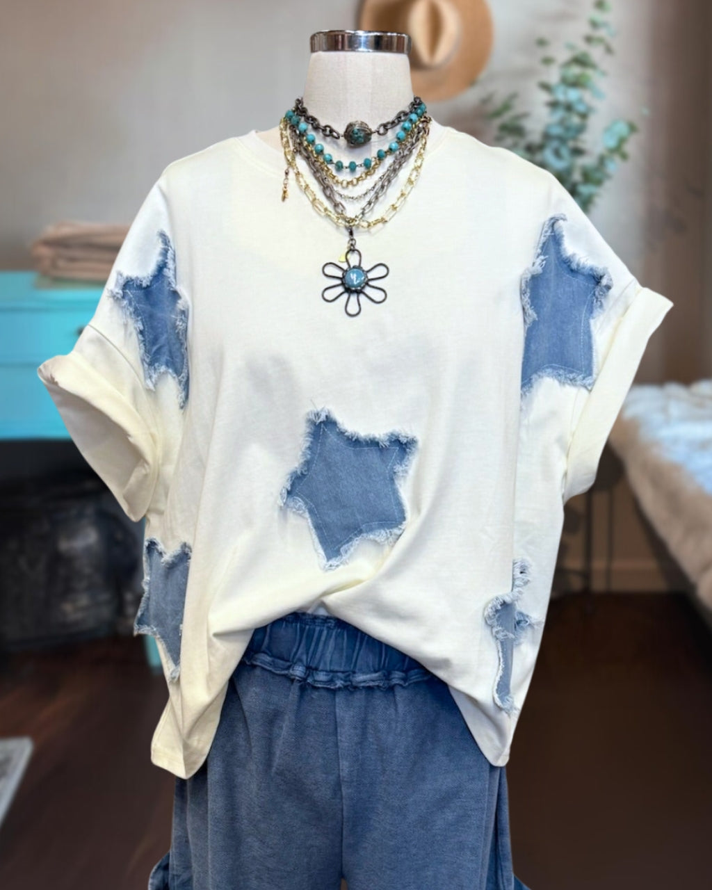 Denim Stern Aufnäher Top