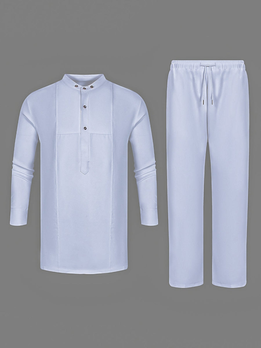 Plus Size Weißes Langarm Herren Set