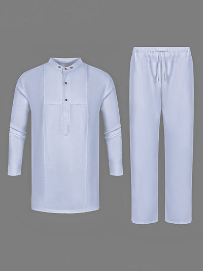 Plus Size Weißes Langarm Herren Set
