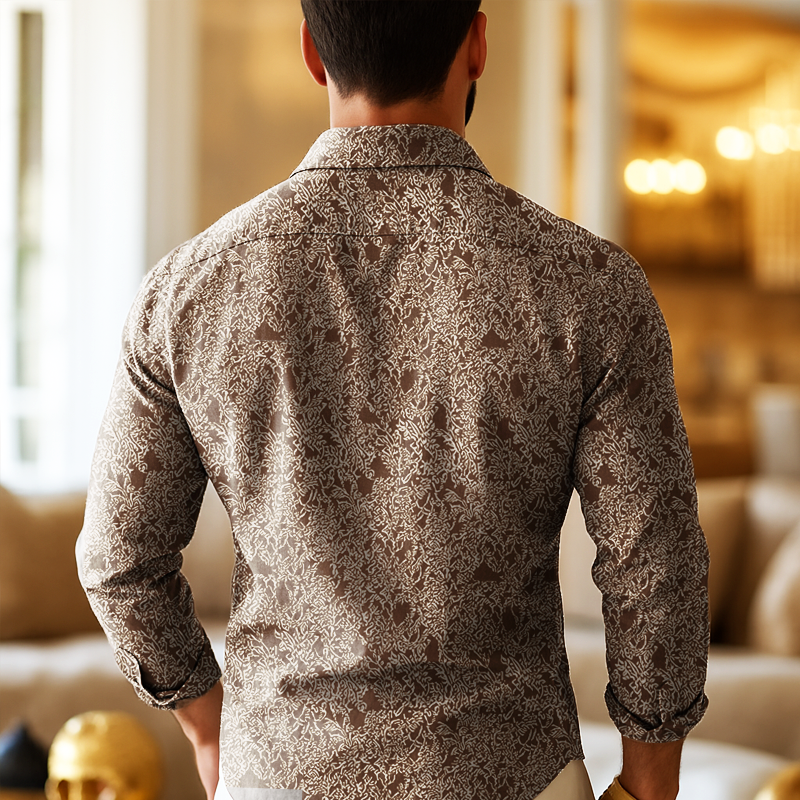 Herren Vintage Druck Revers Langarmshirt