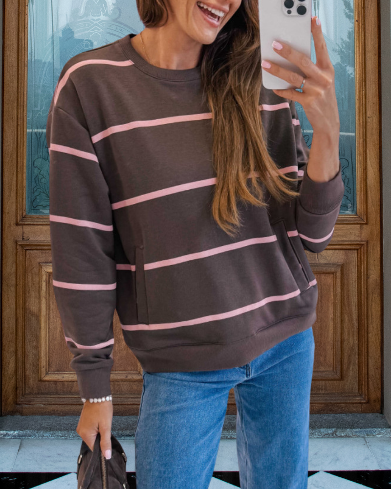 Farbblockierte gestreifte Crew-Neck Sweatshirt