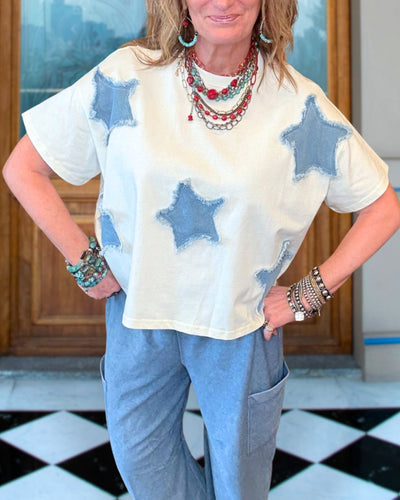 Denim Stern Aufnäher Top