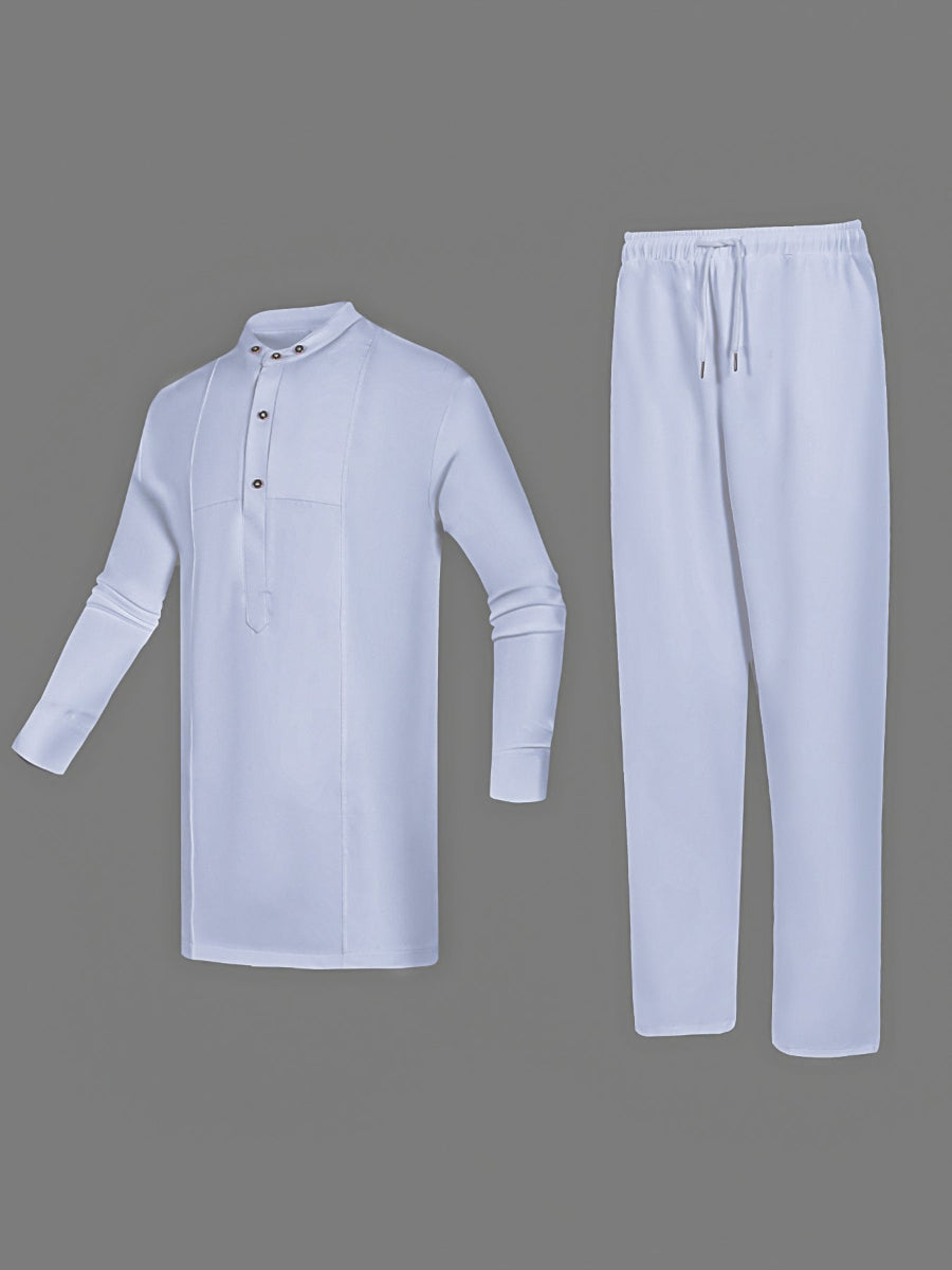 Plus Size Weißes Langarm Herren Set