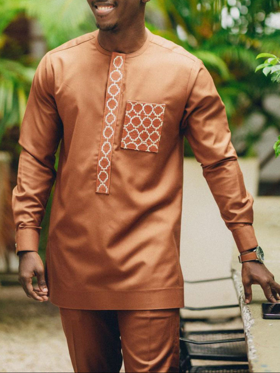 Plus Size Afrikanisches Geometrisches Besticktes Herren-Set