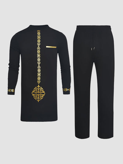 Plus-Size Digital Bedrucktes Schwarzes Langarm Herren Set