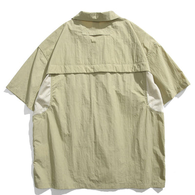 Japanisches Retro Mehrfach-Taschen Patchwork Lockere T-Shirt