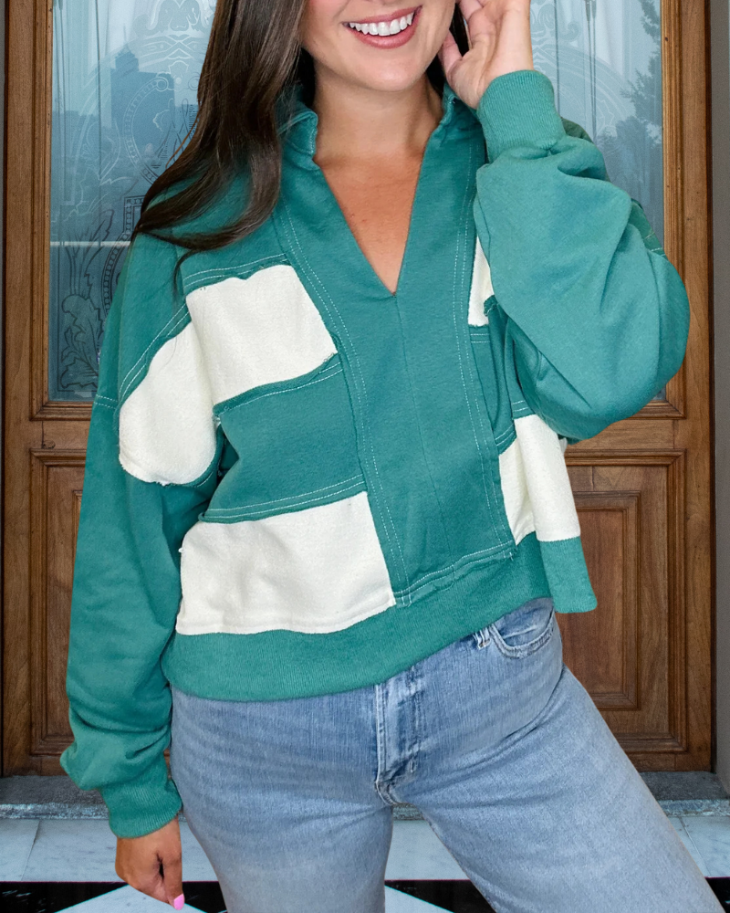 Einfacher Colorblock V-Ausschnitt Pullover