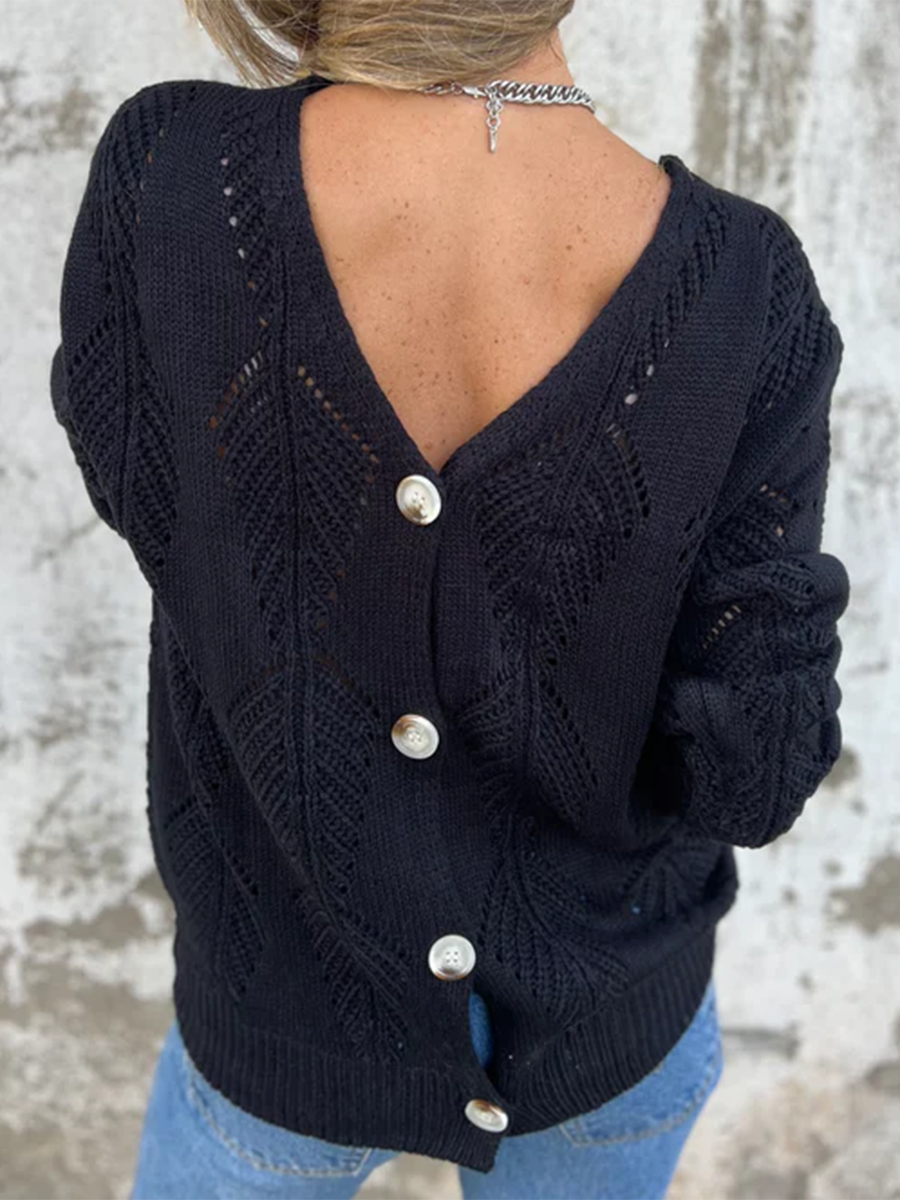 Blatt Strick Wendebutton Pullover