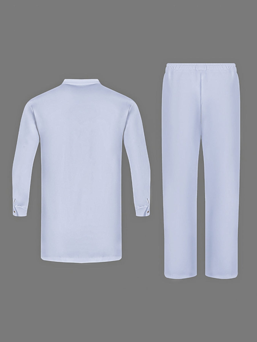 Plus Size Weißes Langarm Herren Set