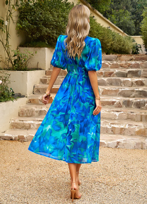Damen Figurbetonendes Blumenkleid | Midi-Länge
