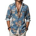 Herren Blümchen Revers Brusttasche Langarmshirt