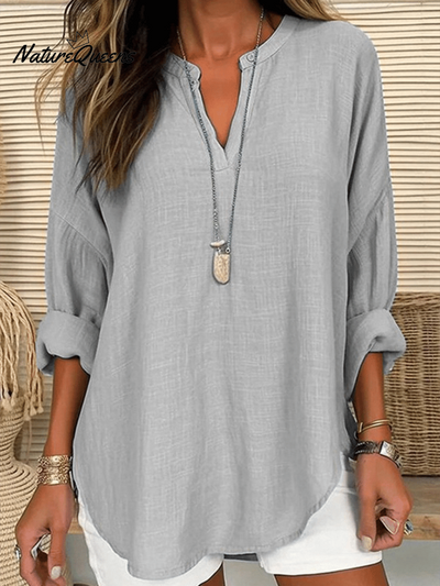 Damen Baumwolle Langarm Rundhals Einfarbig Lockeres Strandshirt