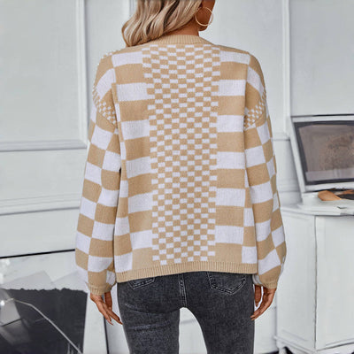 Lässiger Karierter Strickcardigan