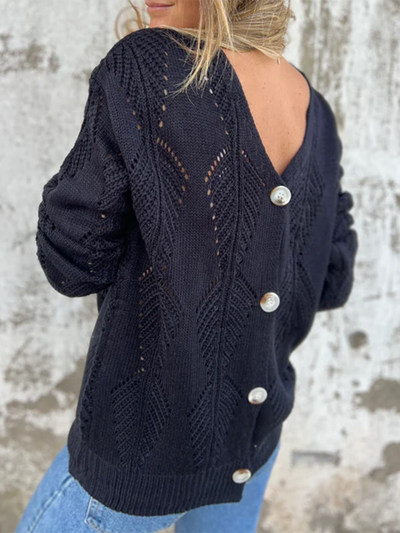 Blatt Strick Wendebutton Pullover