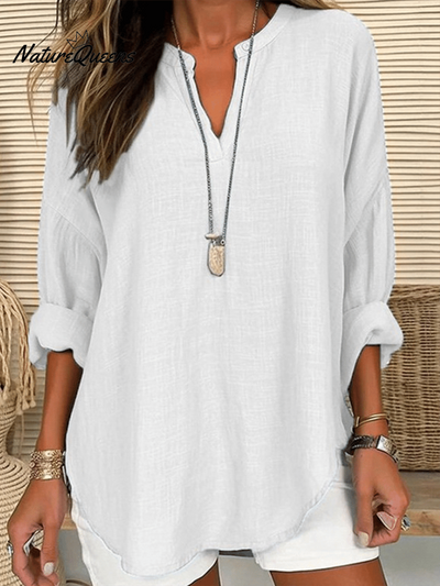 Damen Baumwolle Langarm Rundhals Einfarbig Lockeres Strandshirt