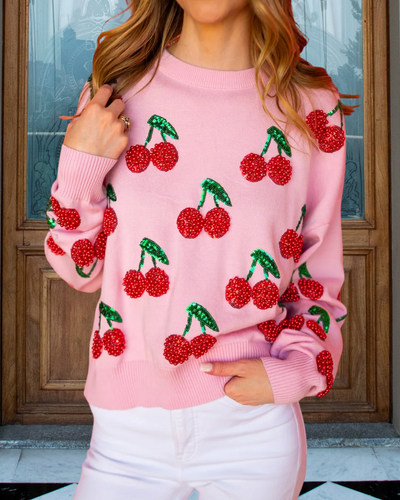 Glitzernder Kirsch-Pailletten-Pullover