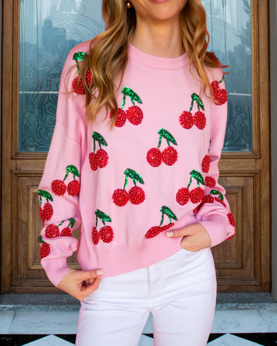 Glitzernder Kirsch-Pailletten-Pullover