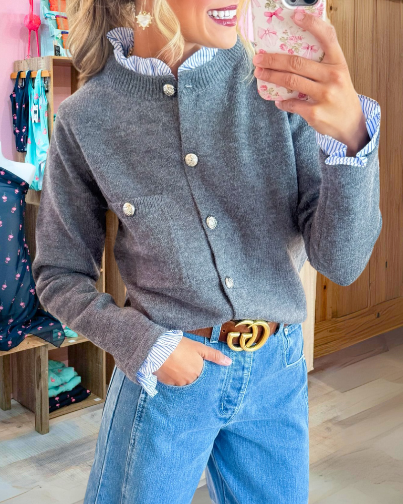Rüschengestreifter Strickcardigan