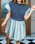 Gestreiftes Denim Flowy Mini Kleid