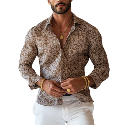 Herren Vintage Druck Revers Langarmshirt