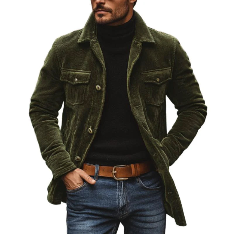 Herren Vintage Cordjacke mit Revers, einreihig, mittellang